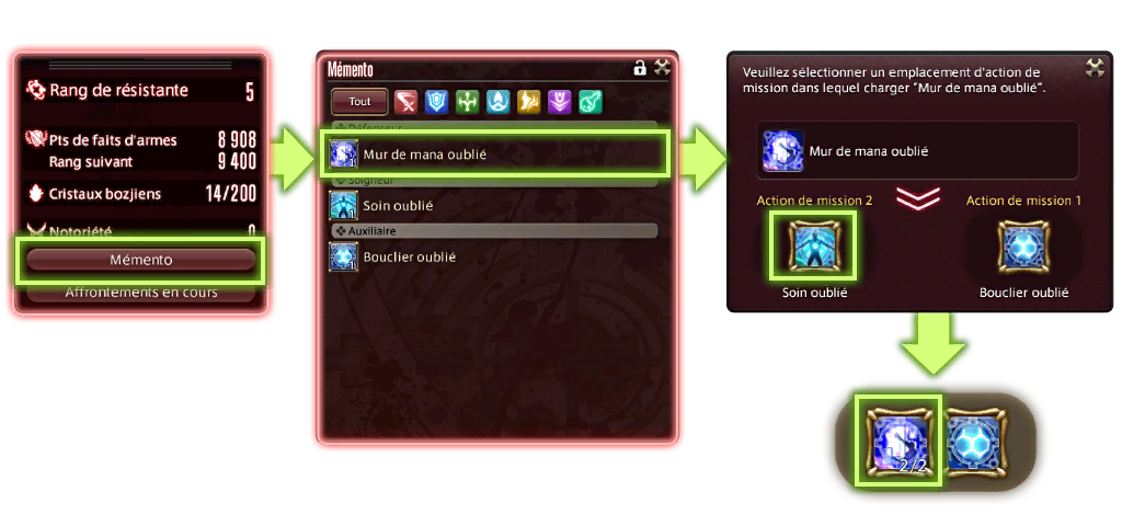 Comment "charger" / équiper une action :